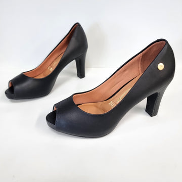 Vizzano 1840-300 Mid Heel Peeptoe Pump in Black Napa